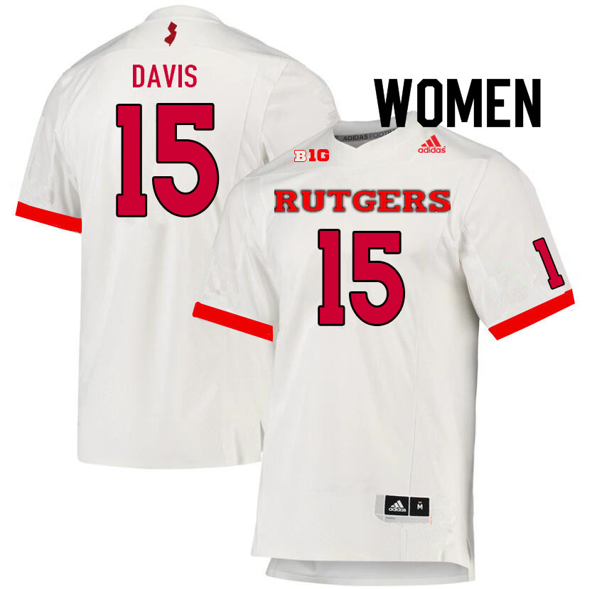 Women #15 Carnell Davis Rutgers Scarlet Knights College Football Jerseys Sale-White